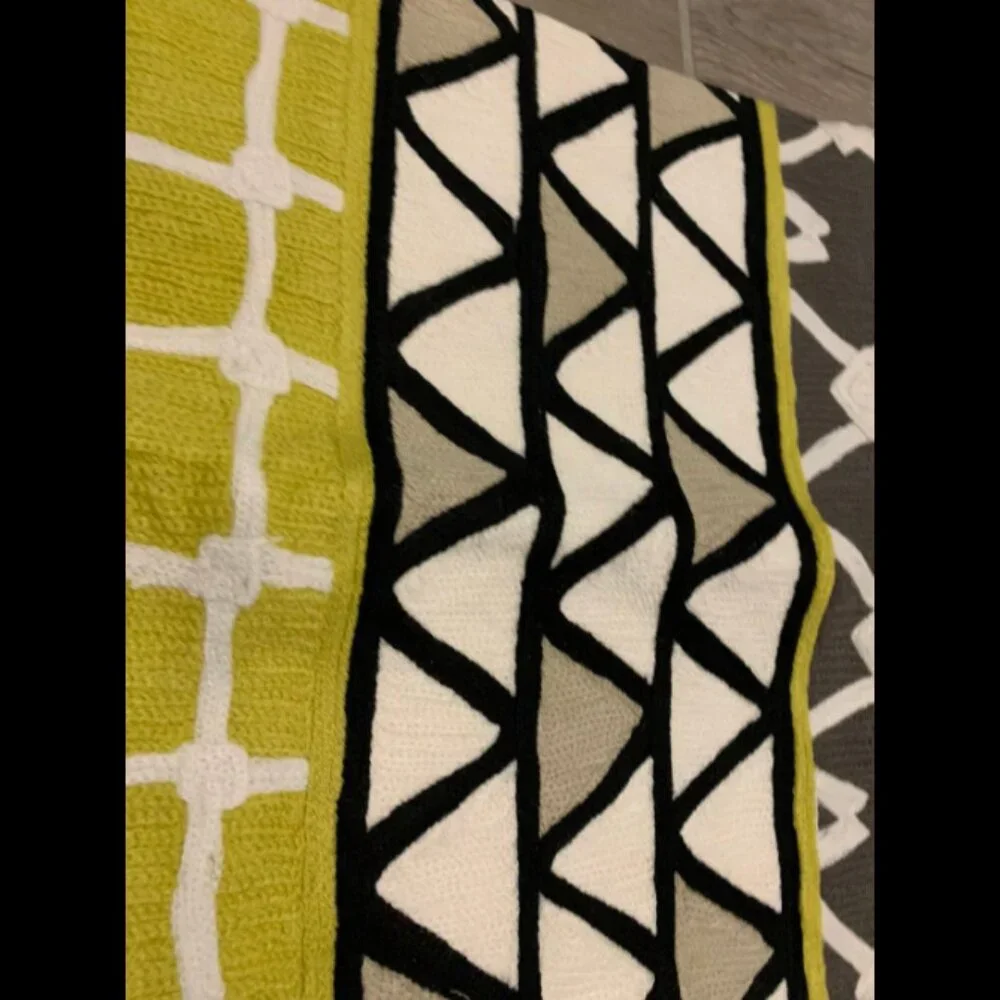West Elm Crewel Pillow Chainstitch Slate Yellow pillow